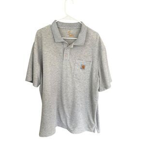 Carhartt Mens XL Grey Polo Shirt 62% Polyester 38% Cotton Short Sleeve Pocket Lo